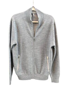 Neiman Marcus 100% Merino Wool Full Zip Sweater Jacket Gray L